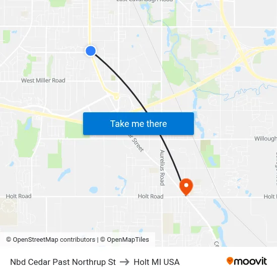 Nbd Cedar Past Northrup St to Holt MI USA map