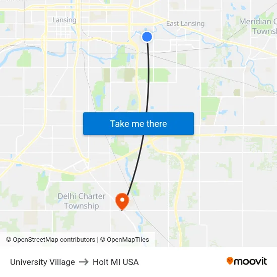 University Village to Holt MI USA map