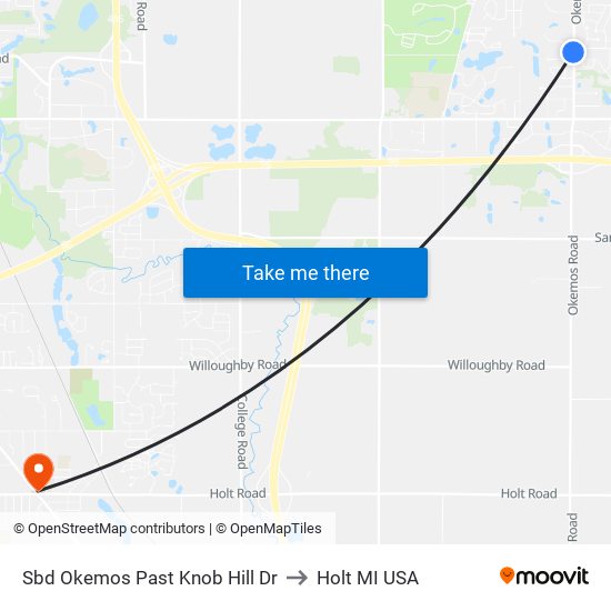 Sbd Okemos Past Knob Hill Dr to Holt MI USA map