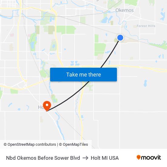 Nbd Okemos Before Sower Blvd to Holt MI USA map