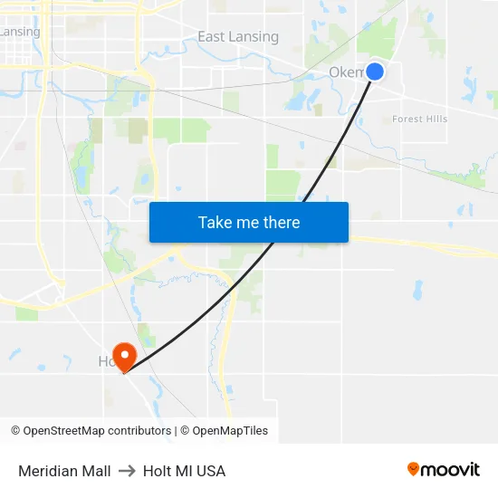 Meridian Mall to Holt MI USA map