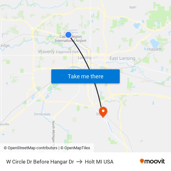 W Circle Dr Before Hangar Dr to Holt MI USA map