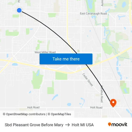 Sbd Pleasant Grove Before Mary to Holt MI USA map