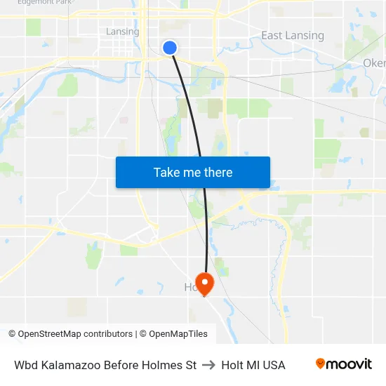 Wbd  Kalamazoo Before Holmes St to Holt MI USA map