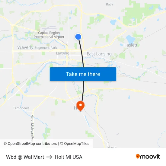 Wbd @ Wal Mart to Holt MI USA map