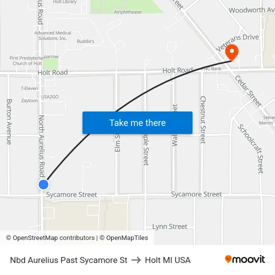 Nbd Aurelius Past Sycamore St to Holt MI USA map