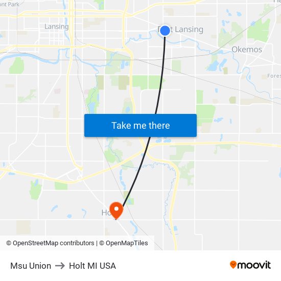 Msu Union to Holt MI USA map