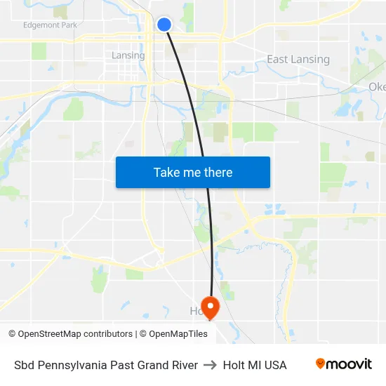 Sbd Pennsylvania Past Grand River to Holt MI USA map