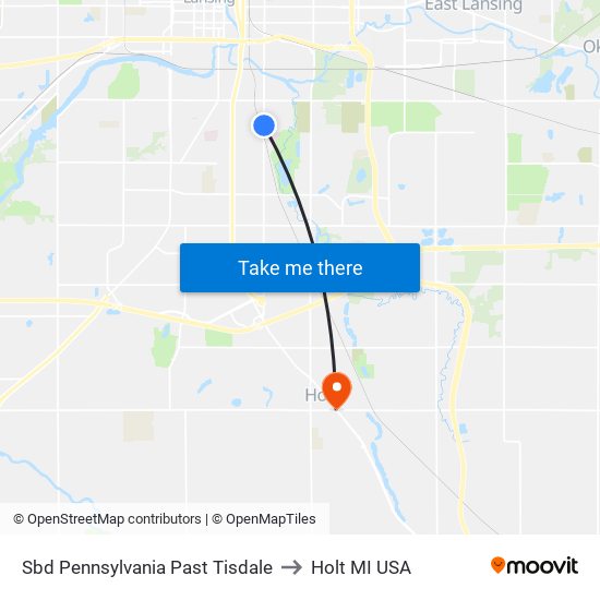 Sbd Pennsylvania Past Tisdale to Holt MI USA map