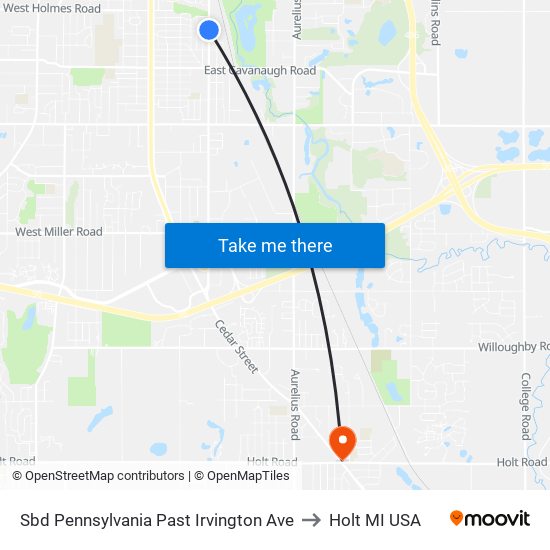 Sbd Pennsylvania Past Irvington Ave to Holt MI USA map