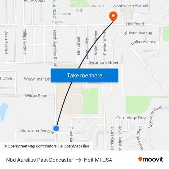 Nbd Aurelius Past Doncaster to Holt MI USA map