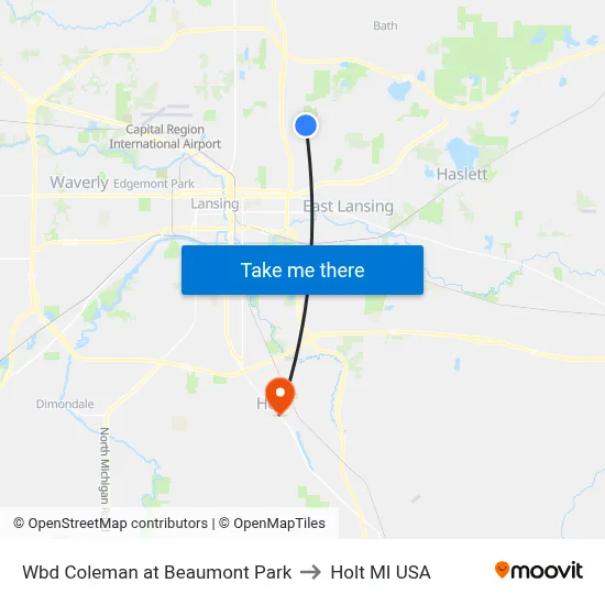 Wbd Coleman at Beaumont Park to Holt MI USA map