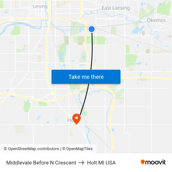 Middlevale Before N Crescent to Holt MI USA map