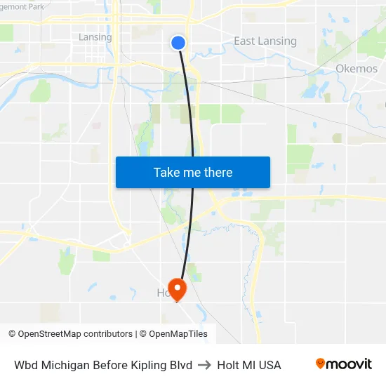 Wbd Michigan Before Kipling Blvd to Holt MI USA map