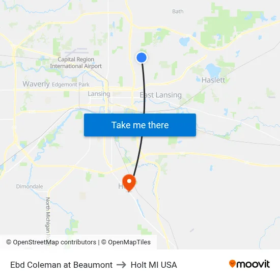 Ebd Coleman at Beaumont to Holt MI USA map