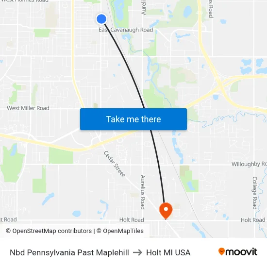 Nbd Pennsylvania Past Maplehill to Holt MI USA map