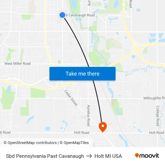 Sbd Pennsylvania Past Cavanaugh to Holt MI USA map