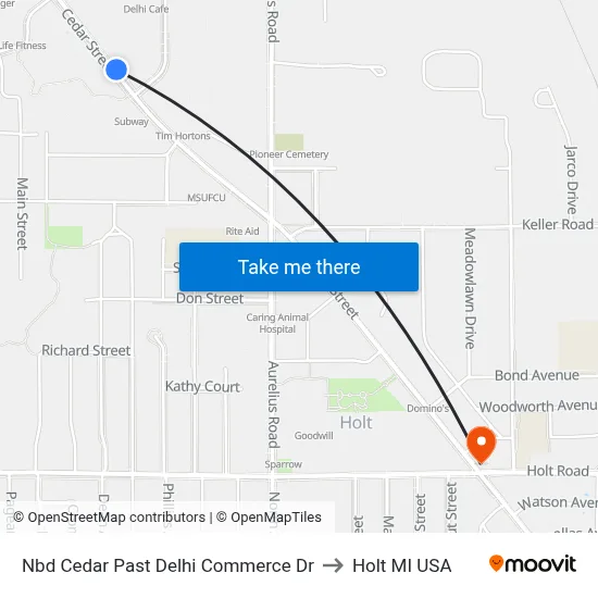 Nbd Cedar Past Delhi Commerce Dr to Holt MI USA map