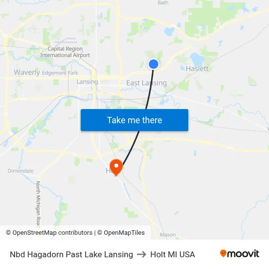 Nbd Hagadorn Past Lake Lansing to Holt MI USA map