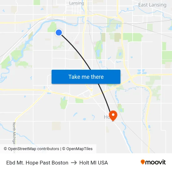 Ebd Mt. Hope Past Boston to Holt MI USA map