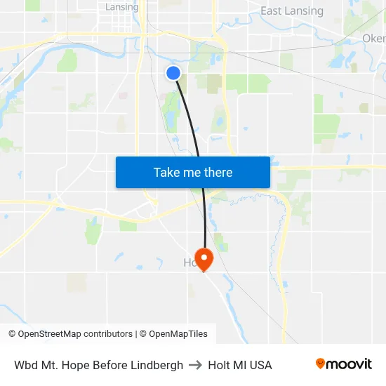 Wbd Mt. Hope Before Lindbergh to Holt MI USA map