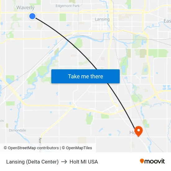 Lansing (Delta Center) to Holt MI USA map