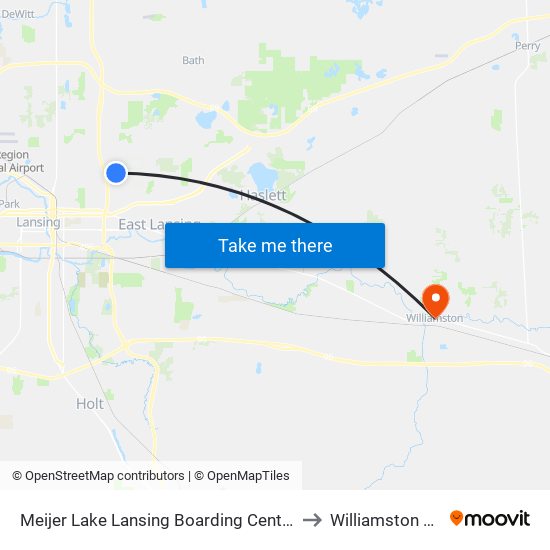 Meijer Lake Lansing Boarding Center (East Side) to Williamston MI USA map