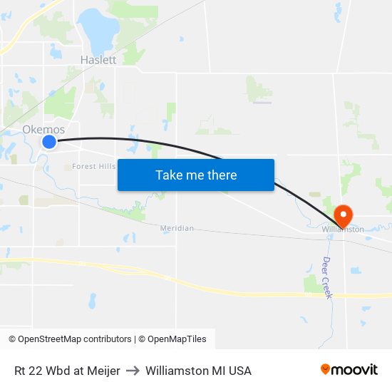 Rt 22 Wbd at Meijer to Williamston MI USA map