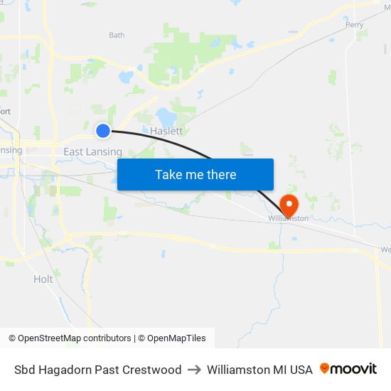Sbd Hagadorn Past Crestwood to Williamston MI USA map