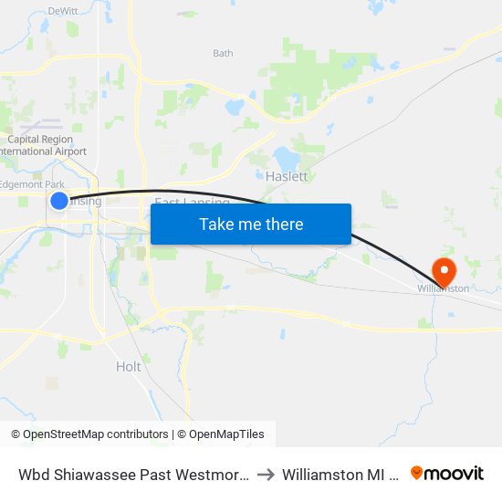 Wbd Shiawassee Past Westmoreland to Williamston MI USA map