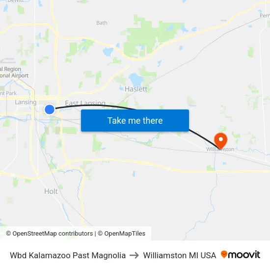 Wbd Kalamazoo Past Magnolia to Williamston MI USA map