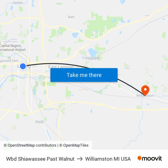 Wbd Shiawassee Past Walnut to Williamston MI USA map