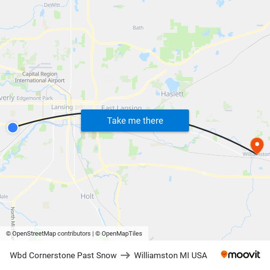 Wbd Cornerstone Past Snow to Williamston MI USA map