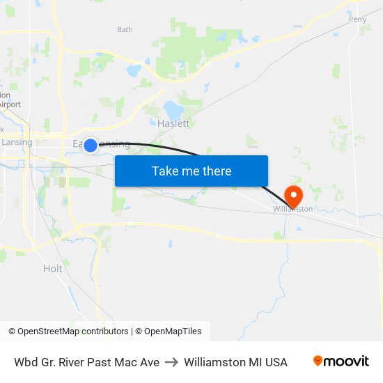 Wbd Gr. River Past Mac Ave to Williamston MI USA map