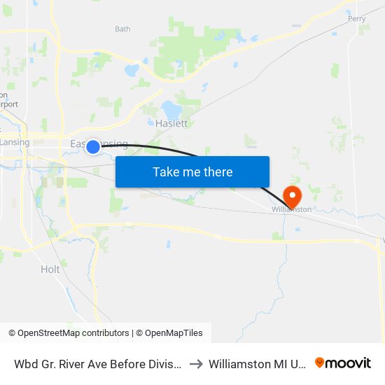 Wbd Gr. River Ave Before Division to Williamston MI USA map
