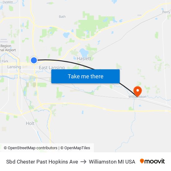 Sbd Chester Past Hopkins Ave to Williamston MI USA map