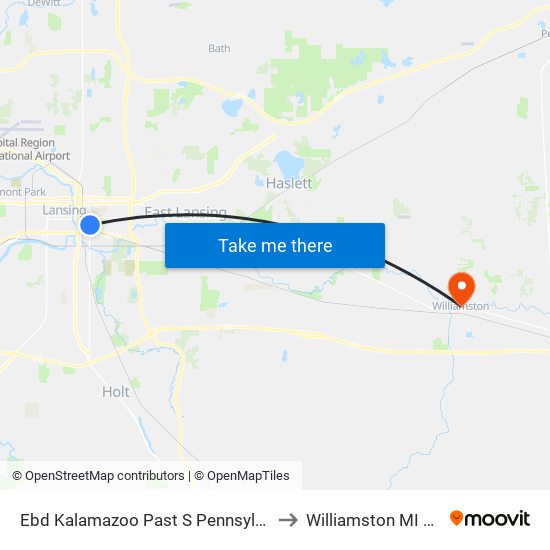 Ebd Kalamazoo Past S Pennsylvania to Williamston MI USA map