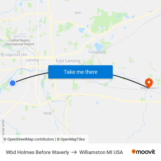 Wbd Holmes Before Waverly to Williamston MI USA map