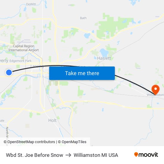 Wbd St. Joe Before Snow to Williamston MI USA map