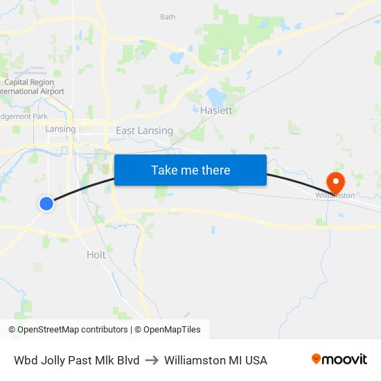 Wbd Jolly Past Mlk Blvd to Williamston MI USA map