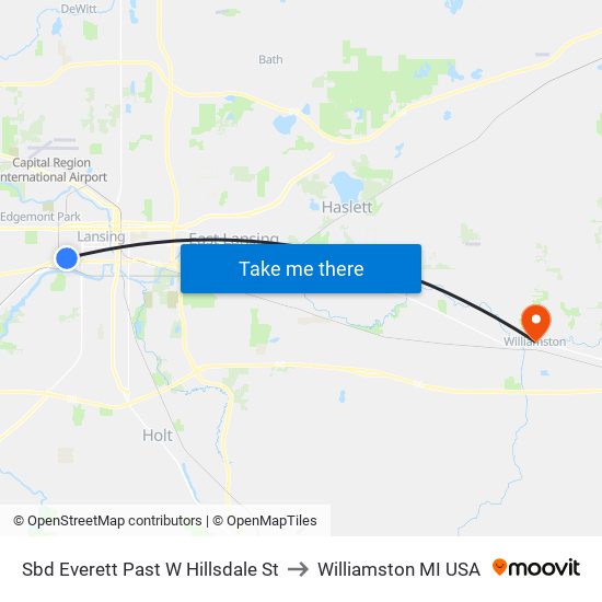 Sbd Everett Past W Hillsdale St to Williamston MI USA map