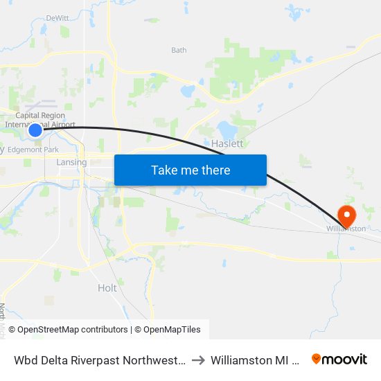 Wbd Delta Riverpast Northwest Ave to Williamston MI USA map