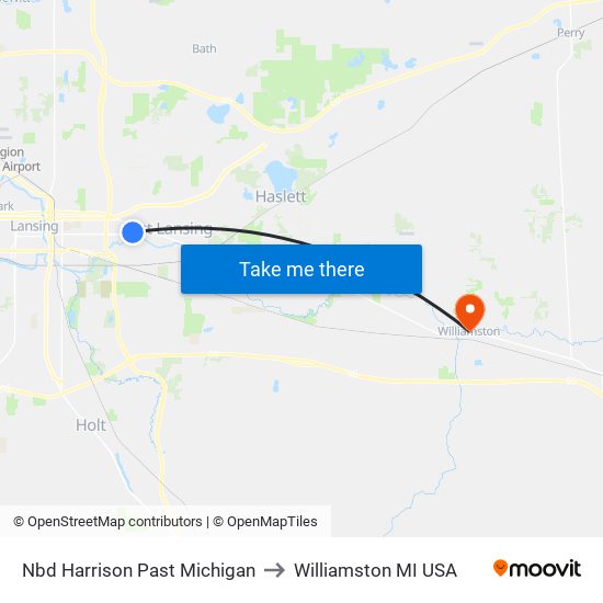 Nbd Harrison Past Michigan to Williamston MI USA map