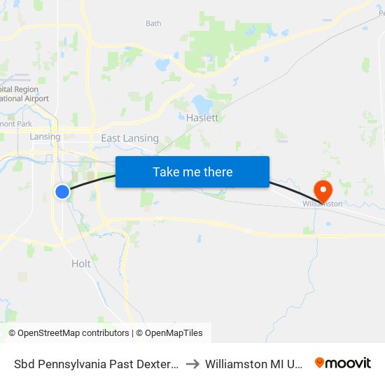 Sbd Pennsylvania Past Dexter D to Williamston MI USA map