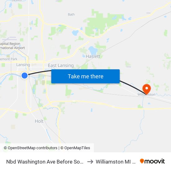 Nbd Washington Ave Before South St to Williamston MI USA map