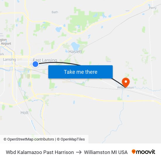 Wbd Kalamazoo Past Harrison to Williamston MI USA map