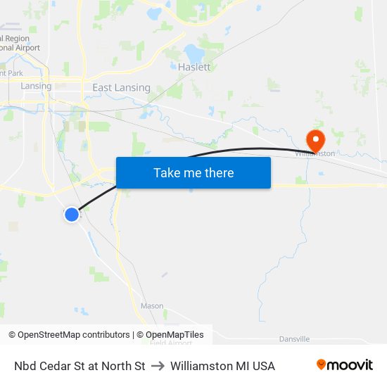 Nbd Cedar St at North St to Williamston MI USA map