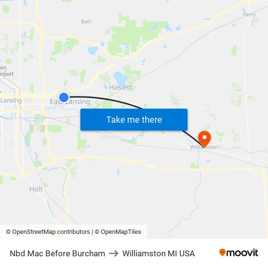Nbd Mac Before Burcham to Williamston MI USA map