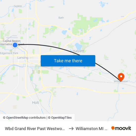 Wbd Grand River Past Westwood Av to Williamston MI USA map