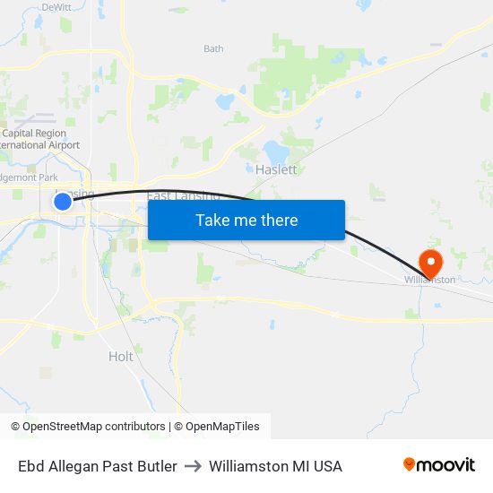 Ebd Allegan Past Butler to Williamston MI USA map
